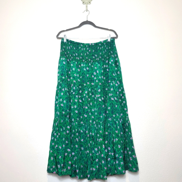 Roller Rabbit Cerro Nikki Tiered Midi Skirt In Emerald Green Size Large - Picture 3 of 9